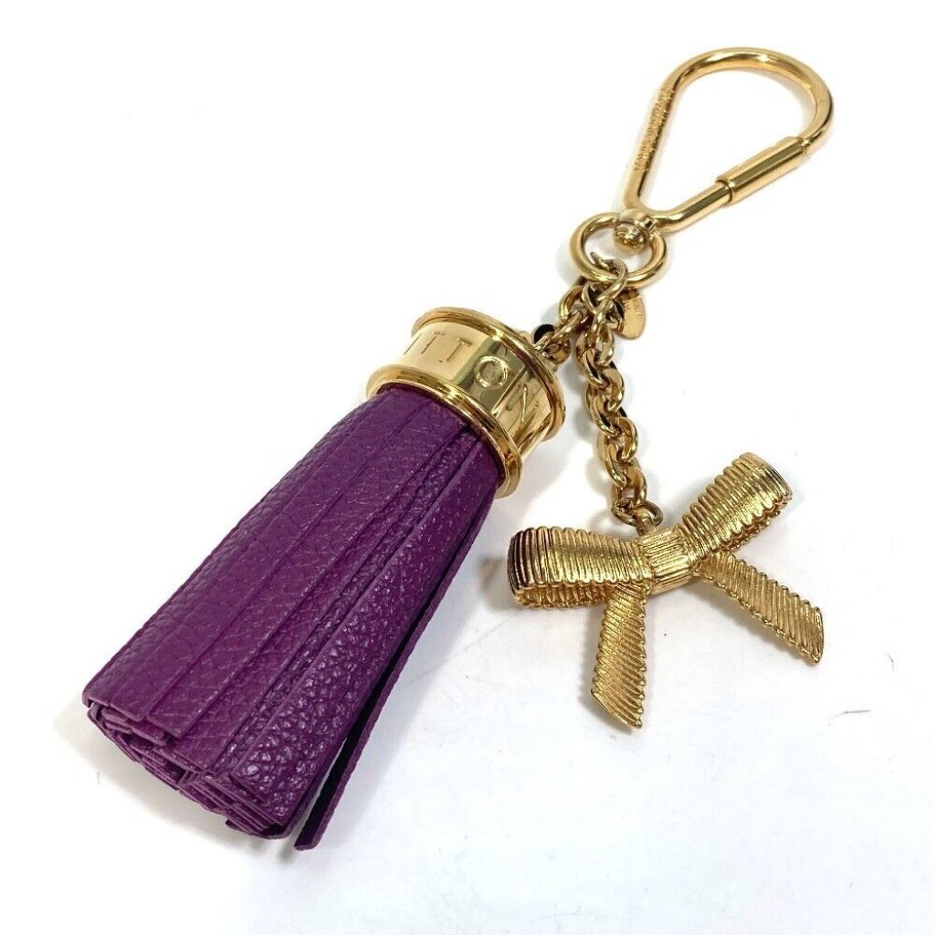 Louis Vuitton Tassel Ribbon Bag Charm Key Holder Leather Purple